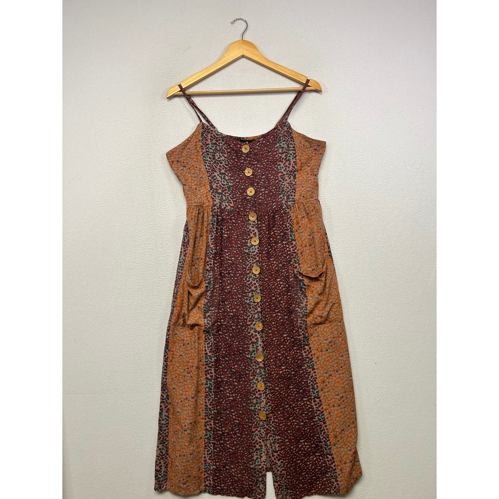 Boho Angie Womens Large Orange Burgundy Animal Print Dress Hippie Indie